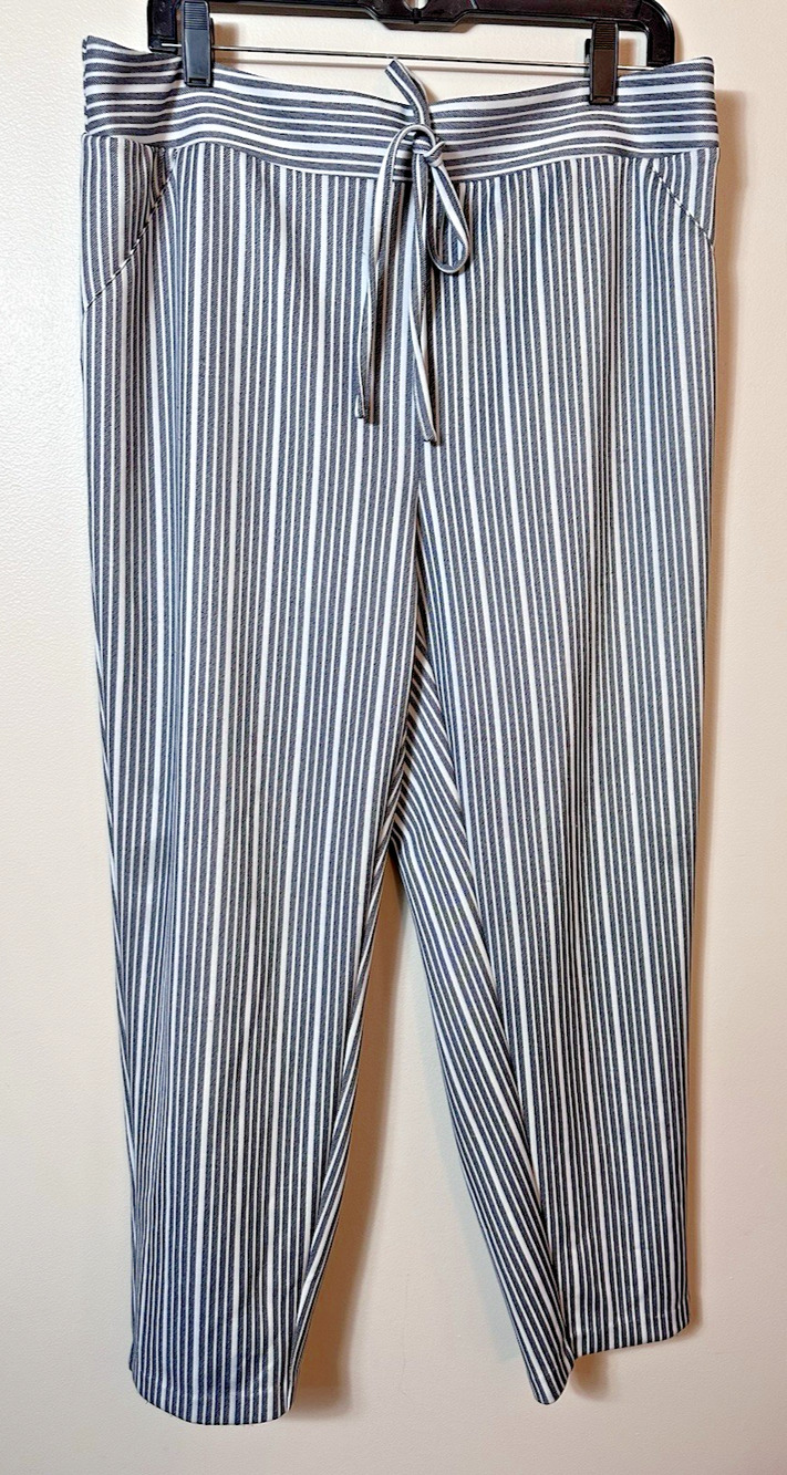 NYCC Womens Pants XL Blue White Striped Drawstring Elastic Waist Nautical Beachy